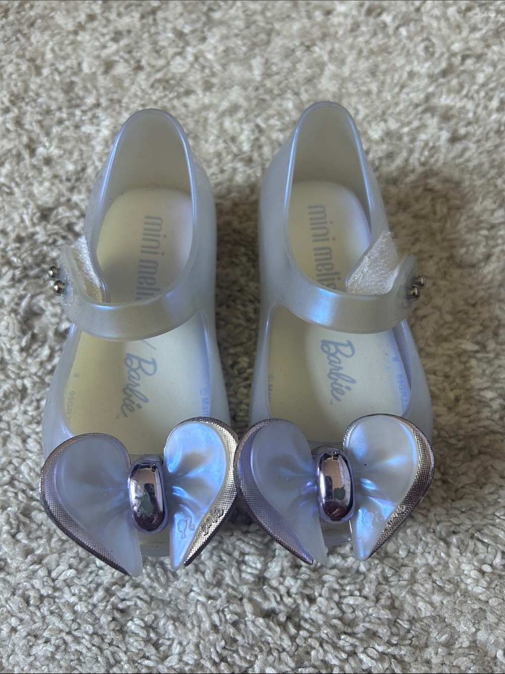 Mini Melissa Iridescent Heart Jelly Mary Janes - Pearl White/Blue